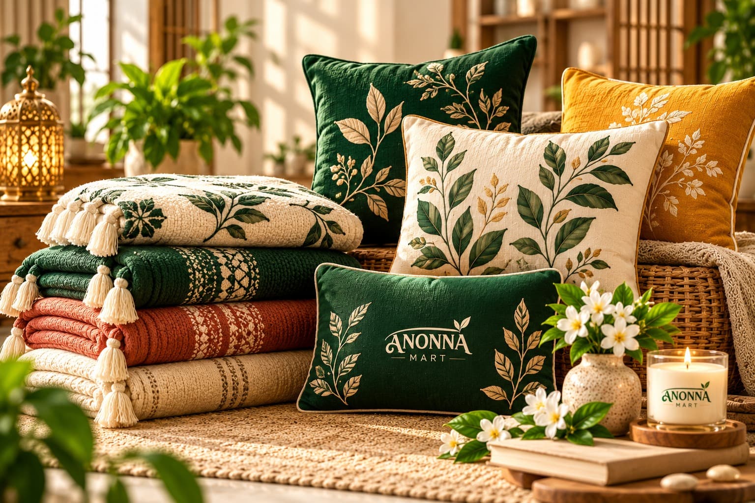 A curated display of cozy Anonna Mart home decor and lifestyle essentials